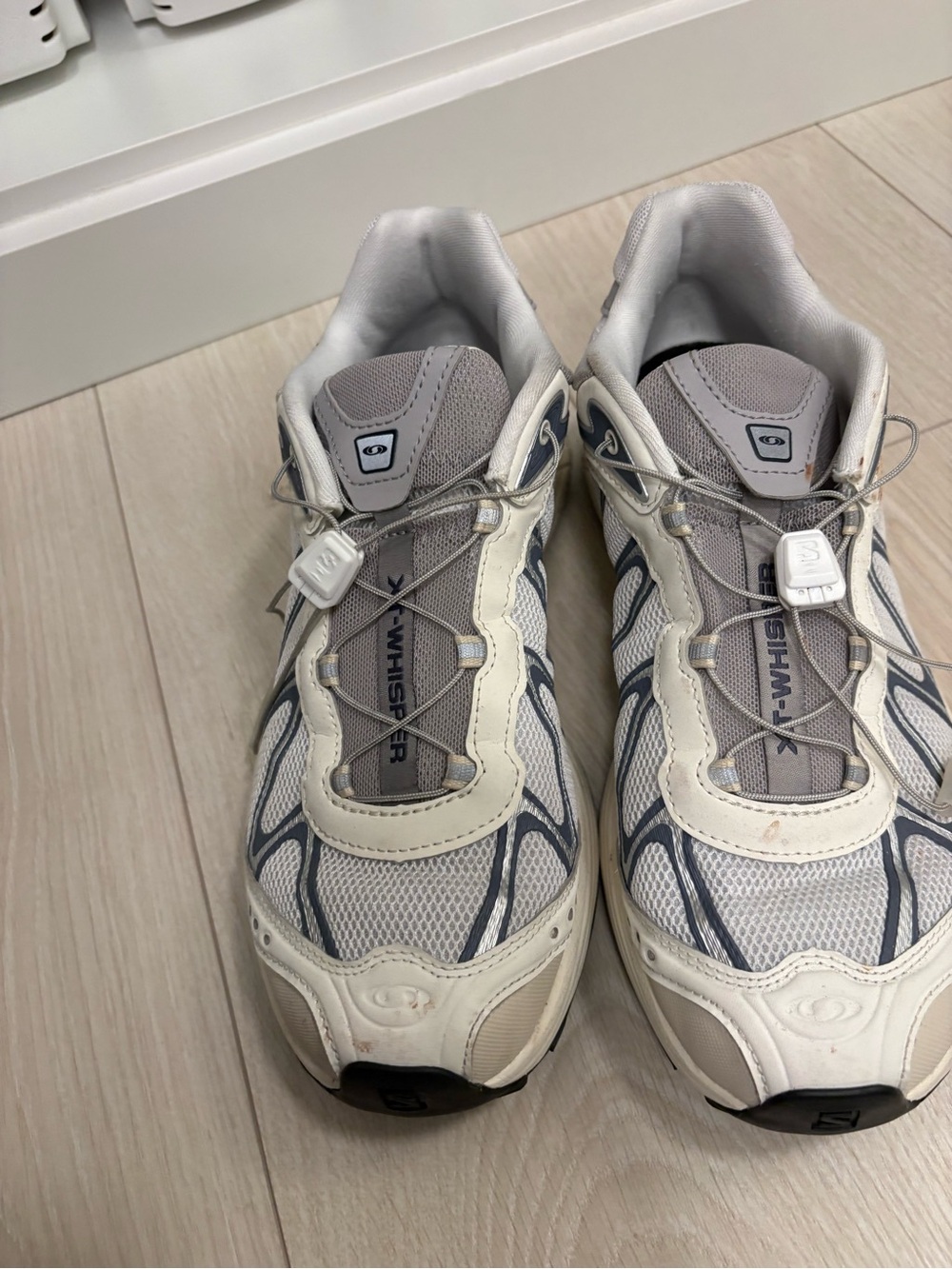 Salomon White and Gray Mesh Sneakers